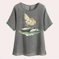 thumbnail image 4 of lcziwo Women's Short Sleeve Cotton Linen Crew Neck T-Shirts Fashion Butterfly Print Shirts Casual Loose Fit Blouse Summer Lightweight Beach Tops Ofertas Relampago de Hoy Gray S, 4 of 8