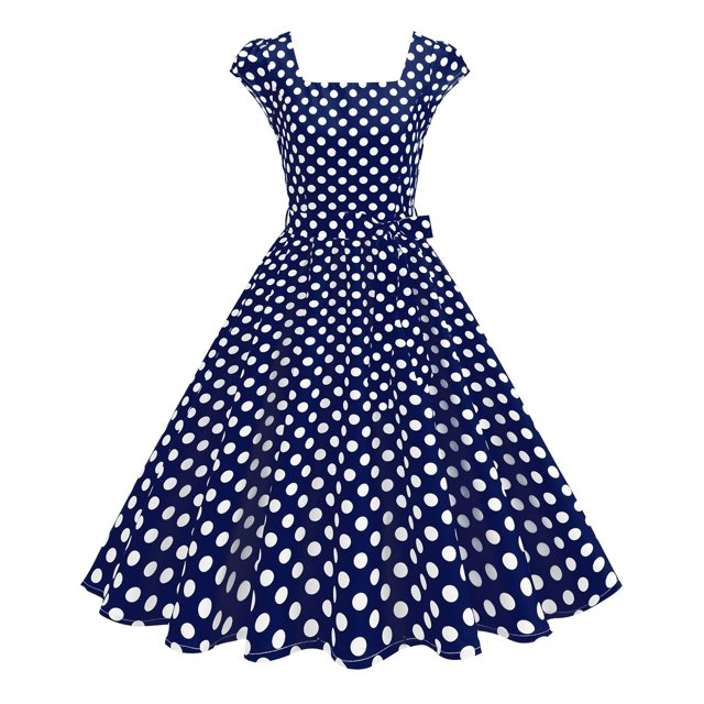 VEKDONE Robe d'Été Rétro à Gâteau Brodée en Maille à Manches Courtes pour Femme Robe d'Été à Manches Courtes Bleu m
