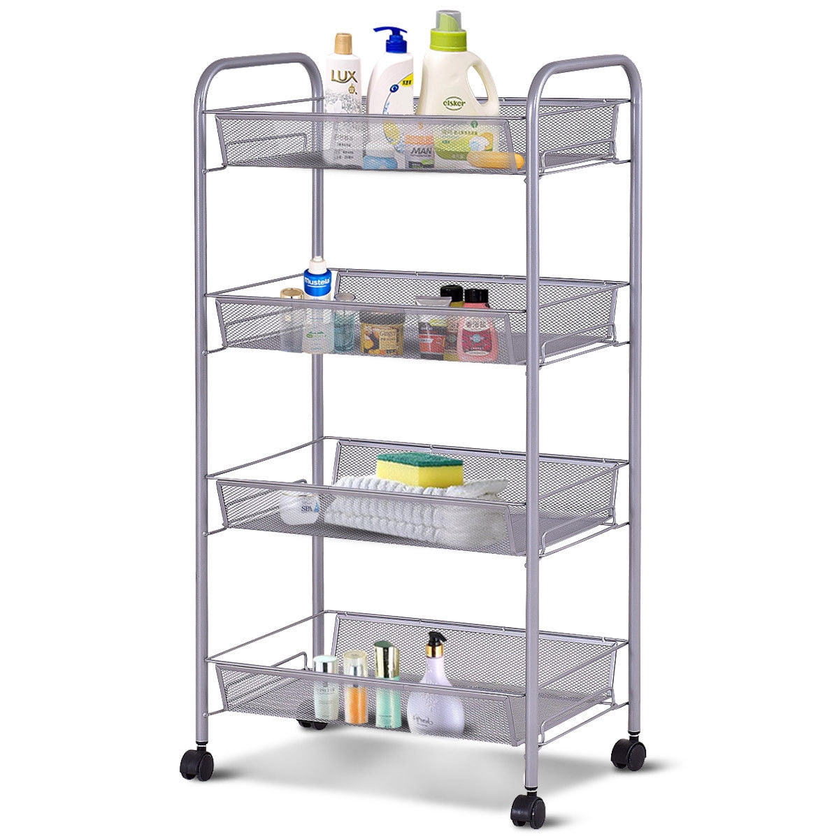 Costway 4 Tier Storage Rack Trolley Cart Home Kitchen Organizer Utility