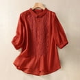 thumbnail image 2 of Button Down Shirts for Women Vintage Floral Embroidery Long Sleeve Button Up Breathable Cotton Linen Shirt Blouse Tops Red XL, 2 of 8