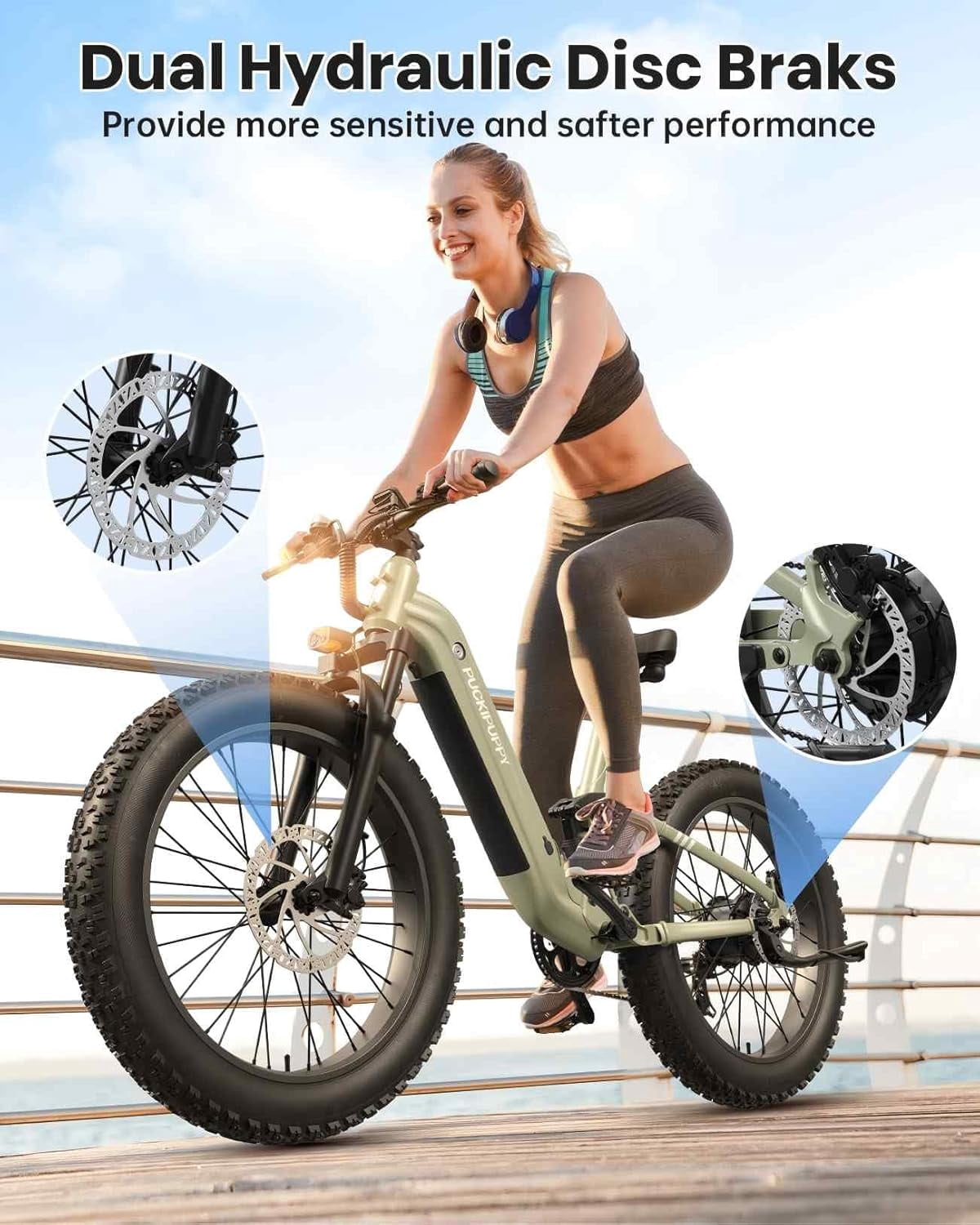 PUCKIPUPPY 26" Fat Tire Electric Bikes for Adults 28mph Top Speed 960W Peak 80Miles Max Range Full Suspension Step Through Ebike 48V 20AH Battery 7 Speed E-Mountain Bike, Comply with UL2849 By SGS