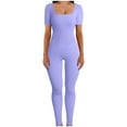 thumbnail image 2 of Lilgiuy Women's Threaded Low Neck Short Sleeve Hip-lifting Slim Jumpsuit for Tennis Golf, 2 of 5