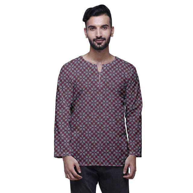 Atasi Kurta Courte Traditionnelle pour Hommes Col Trou de Serrure Décontractée en Coton