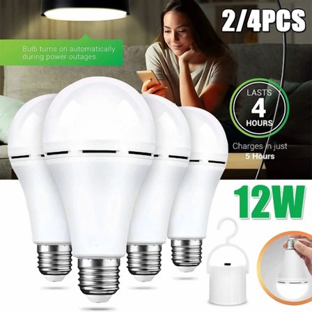 4Pcs Rechargeable Light Bulbs Emergency Lights For Home Power Failure 12W Led