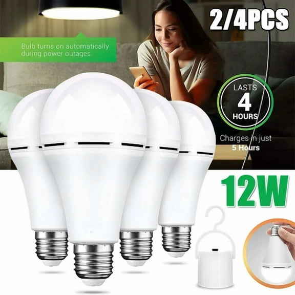 4Pcs Rechargeable Light Bulbs Emergency Lights For Home Power Failure 12W Led