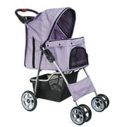 Folding Pet Stroller, Rain Cover, Cup Holder, Mesh Window, Purple Polka Dot