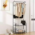 thumbnail image 2 of Baokaler 3-in-1 Entryway Coat Rack Shoe Bench Metal Hall Tree Clothes Stand 2 Layers Storage Bench Free Standing Clothes Organizer Hat Stand Rod for Hanging Jacket, 2 of 11