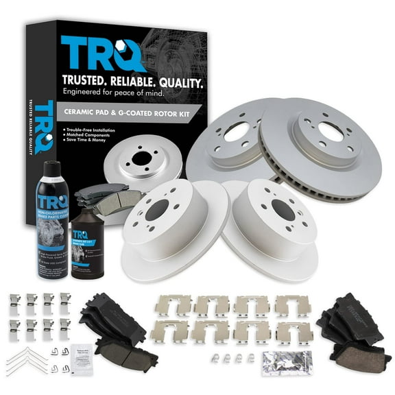 TRQ Front & Rear Ceramic Brake Pad & Coated Rotor Kit w/Fluids for Toyota Camry BKA23015 Fits select: 2013-2018 TOYOTA AVALON, 2013-2018 LEXUS ES