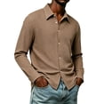 thumbnail image 2 of Zivyakyro Waffle Shirt for Men Button down Fall Casual Long Sleeve Collared Solid Shirt Loose Brown 2XL, 2 of 6