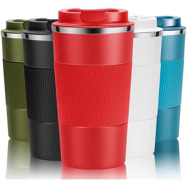 ZHAOCHENG Taza de viaje reutilizable para café, con aislamiento térmico al vacío, de acero inoxidable, para bebidas frías y calientes (negra, 380 ml)