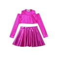 thumbnail image 4 of iiniim Kids Girls Long Sleeve Off Shoulder Jazz Hip Hop Ballet Dance Crop Top with Skirt Set Competition Dancewear A Rose 6, 4 of 7