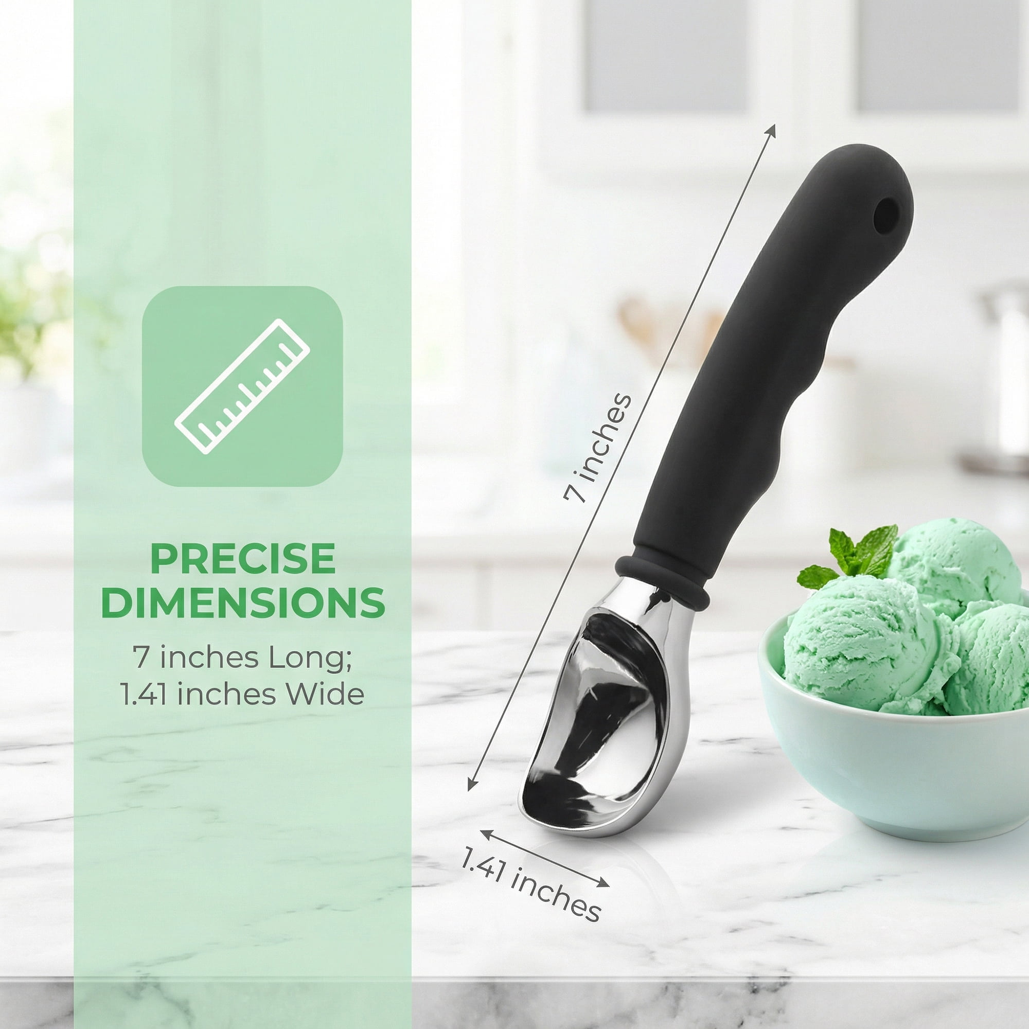 Unique Bargains Good-Quality Stainless Steel Ice Cream Scoop with Handle Black 7in