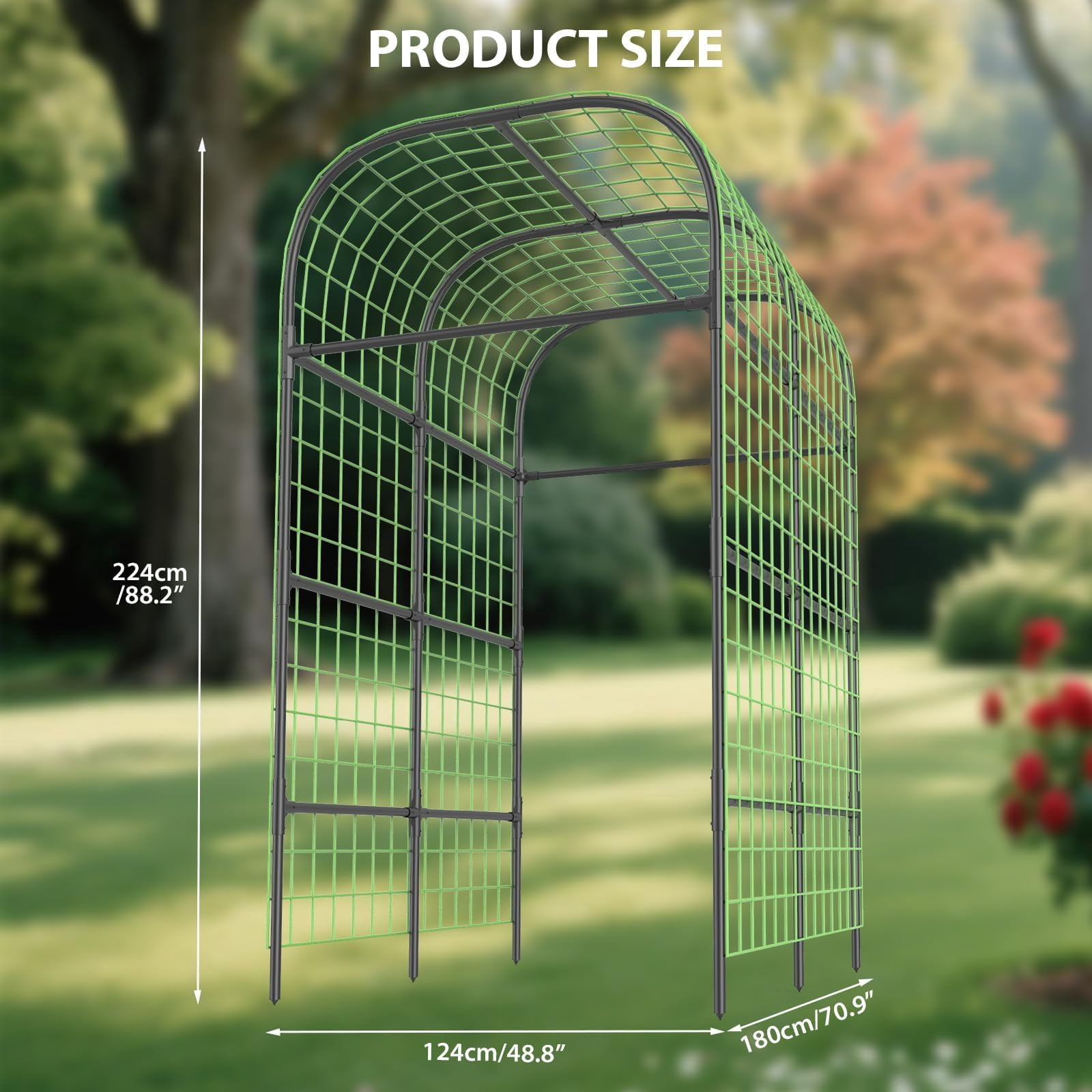 7.3Ft Black Metal Garden Arch Trellis, Climbing Plant Support Frame for Raised Vegetable Bed