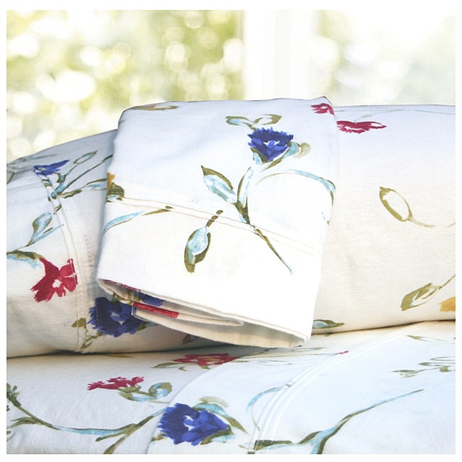 Tribeca Living Floral Garden Printed Extra Deep Pocket Flannel Bed Sheet Set