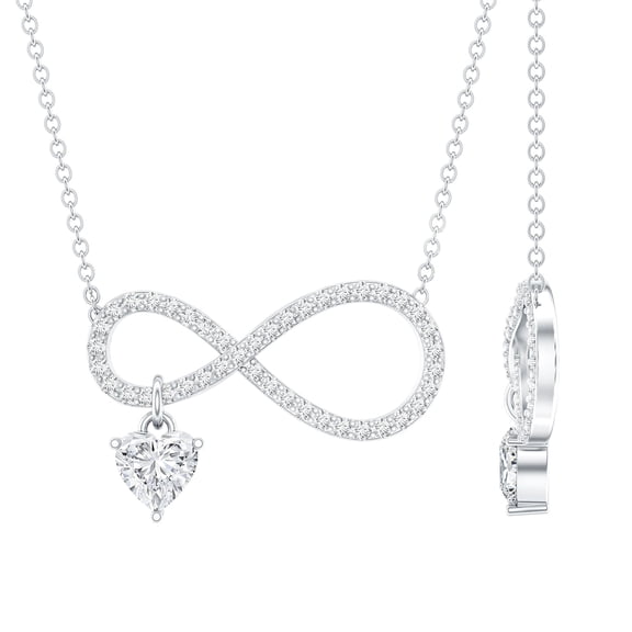 Rosec Jewels Lab Diamond Infinity Necklace and Heart Charm (5 mm - 1/2 Ct - EF-VS Grade) - Anniversary Day Gift, 925 Sterling Silver
