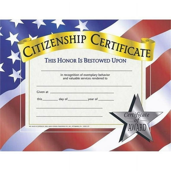 Hayes Certificates Citizenship, 8.5 x 11 in. - 30 Per Pack - Pack of 3
