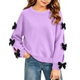 thumbnail image 4 of Girls Long Sleeve Sweatshirt Tops, Solid Color Bow Detail Pullover, Casual Everyday Clothing | Akmoler,Purple 12-13 Years, 4 of 6