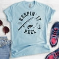 thumbnail image 2 of Keepin' It Reel Shirt, Unisex Women's Men's Shirt, Fishing Shirt, Fish Pun Shirt, Fisherman Shirt, Heather Light Blue, X-Small, 2 of 6