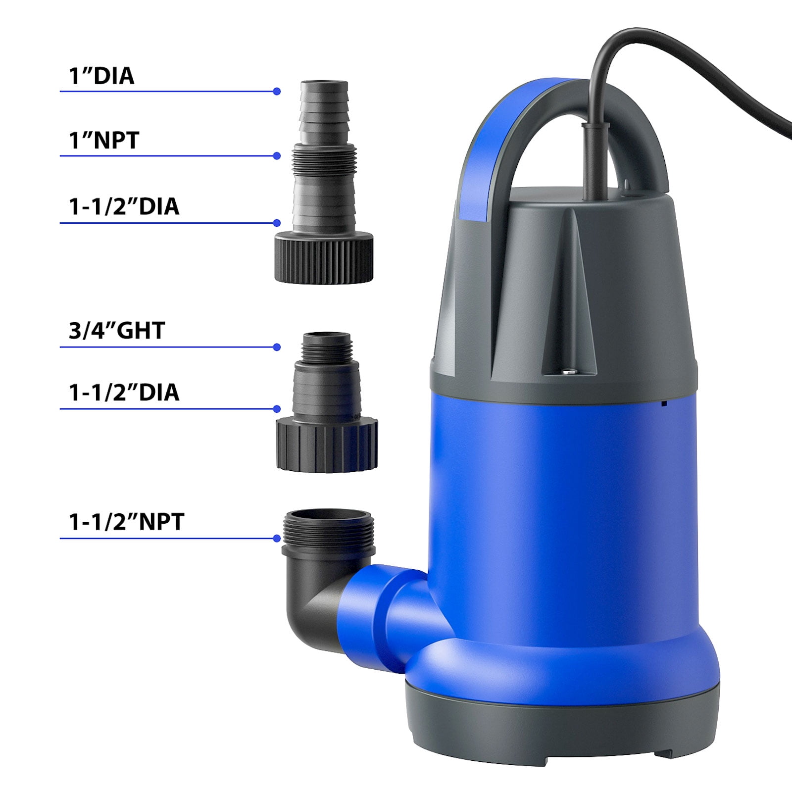 Sump Pump Submersible Water Pump 1HP 3700GPH Portable Electric Utility Pumps for Pool Draining Hot Tub Basement
