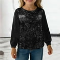 thumbnail image 3 of Girls Sequin Tops Long Sleeve Glitter Sparkly Party Blouse Loose Casual Round Neck Dressy Tops for Evening Party Fall Clothes, 3 of 6