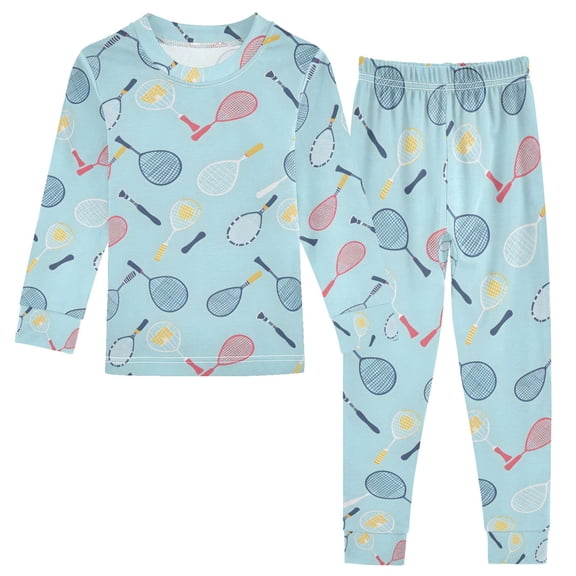 joogoo Tennis Racket 2 Piece Long Sleeve Tee and Pants Cotton Pajama Set 5Y