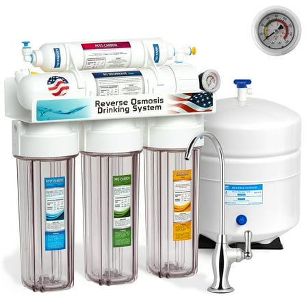 Express Water 5-Stage Undersink Reverse Osmosis Water Filter System Clear Pressure Gauge 50GPD - RO5DCG