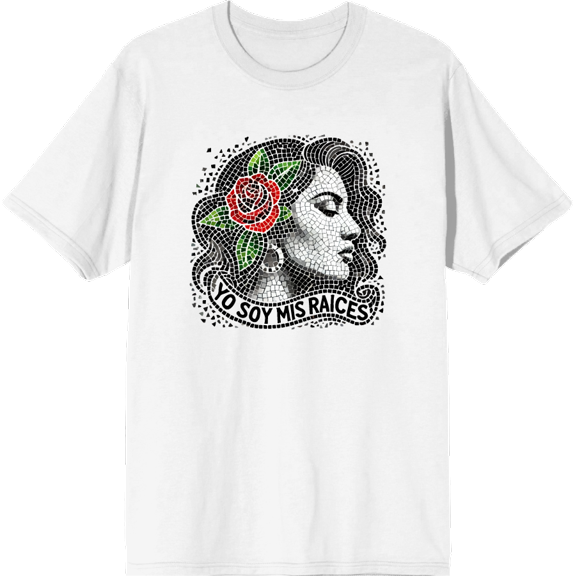 Yo Soy Mis Raices Mosaic Woman Adult White Crew Neck Short Sleeve Tee-Medium