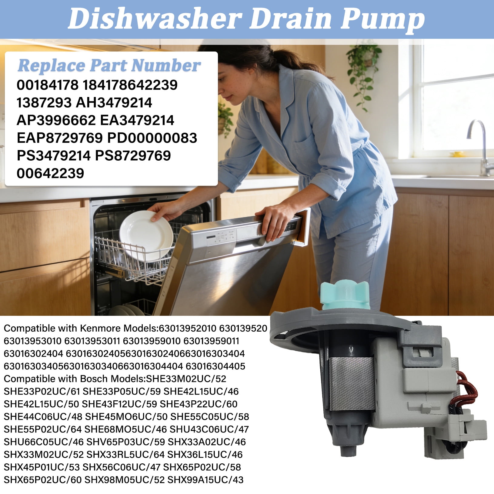 642239 Dishwasher Drain Pump Compatible with B-osch Kenmore Thermador Dishwasher Replaces 00642239 AP3996662 PS8729769