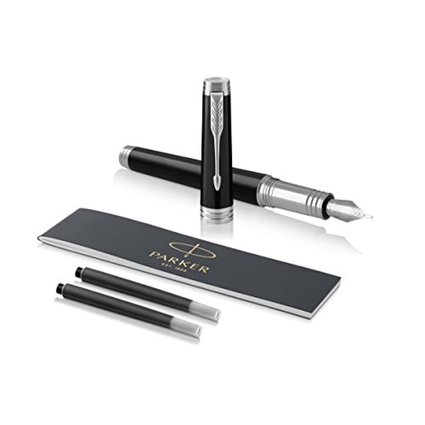 PARKER Premier Fountain Pen, Deep Black Lacquer with Chrome Trim, Fine