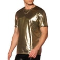 thumbnail image 4 of INSPIRE CHIC Shiny Tops for Men's Crew Neck Short Sleeves Metallic Party T-Shirts Golden M, 4 of 5