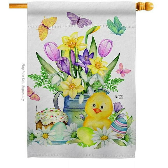 Angeleno Heritage H137450-BO Easter Duckie Springtime Double-Sided Garden Decorative House Flag, Multi Color