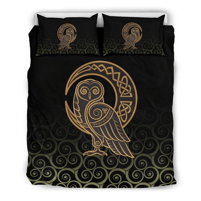 Viking Bedding Set Owl Celtic On Triskels Background RLT12