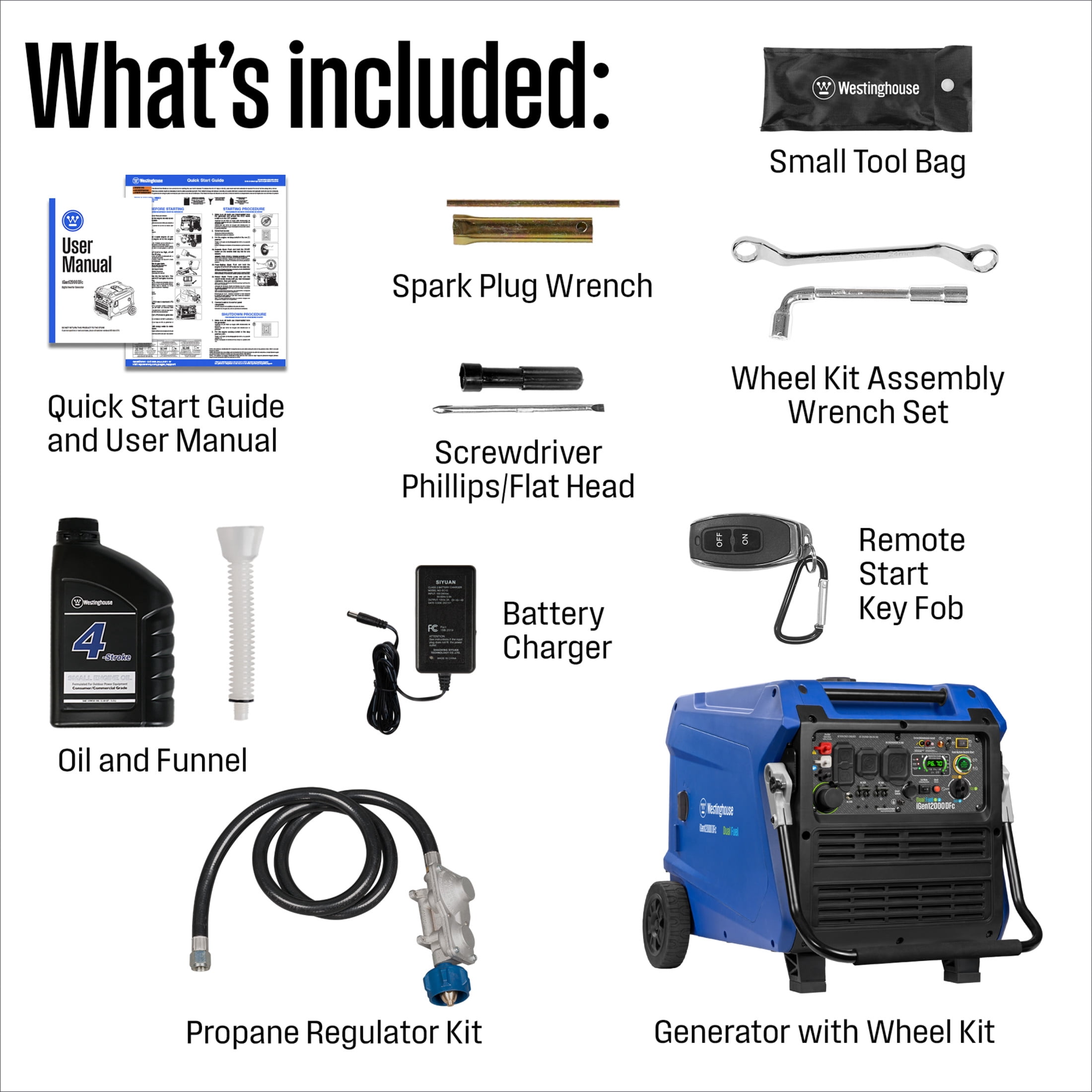 Westinghouse 12,000 Peak Watt Portable Inverter Generator, Dual Fuel, Remote Start with CO Sensor