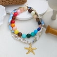 thumbnail image 4 of PISONIC Women Colorful Round Beaded Necklace with Printed Scarf Ribbon & Gold Starfish Pendant, Boho Summer Statement Collar Necklace, 4 of 6