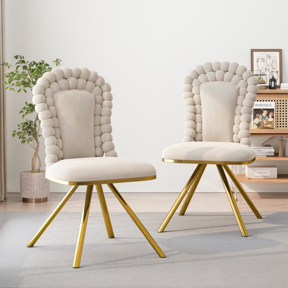 Velvet Dining Chairs Set of 2 with Gold Metal Legs, 360° Swivel, Upholstered Comfort for Living Room, Dining Room, Bedroom, Kitchen (Beige)