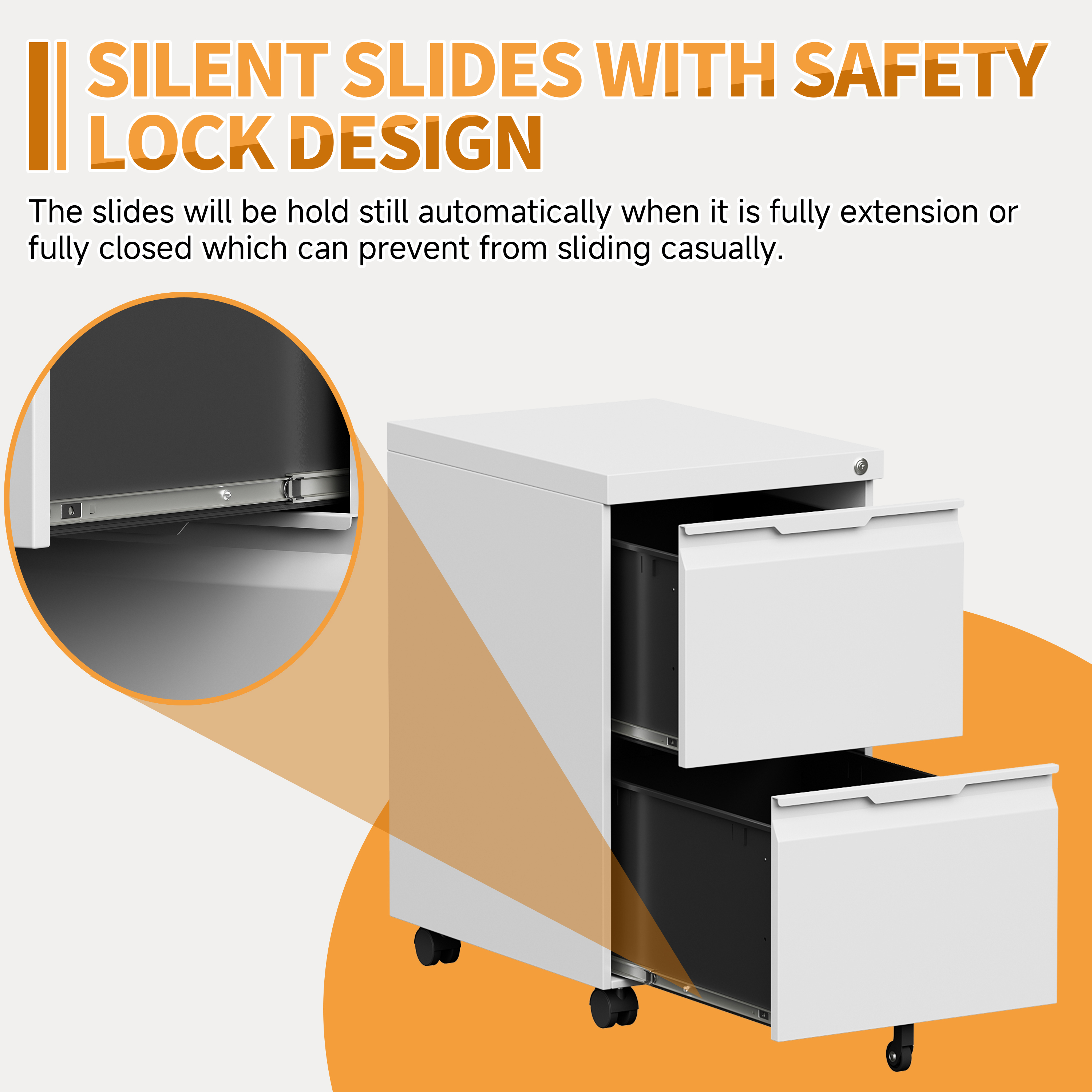 2 Drawer File Cabinet with Lock, Small Metal Filing Cabinets for Home Office, Rolling File Cabinet for Folders, Under Desk Cabinet on Wheels for Legal/Letter/A4 Files, Assembly Required (White)
