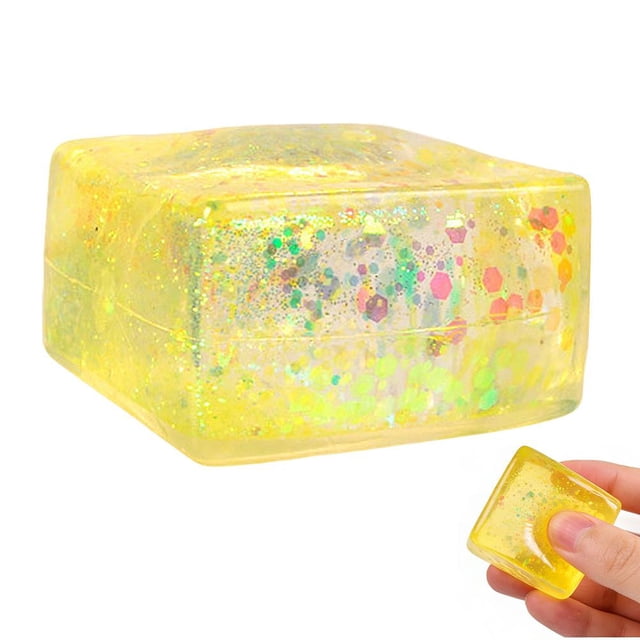 4 Pack Glitter Ice Cubes,Soft Cube Sensory SquishyFidget Toys,Ice Cube SquishyMalt Sugar Stress Balls,Slow Rise Stress Cubes for Adults,Square Squeeze StressBalls for Anxiety StressRelief,PartyFavors