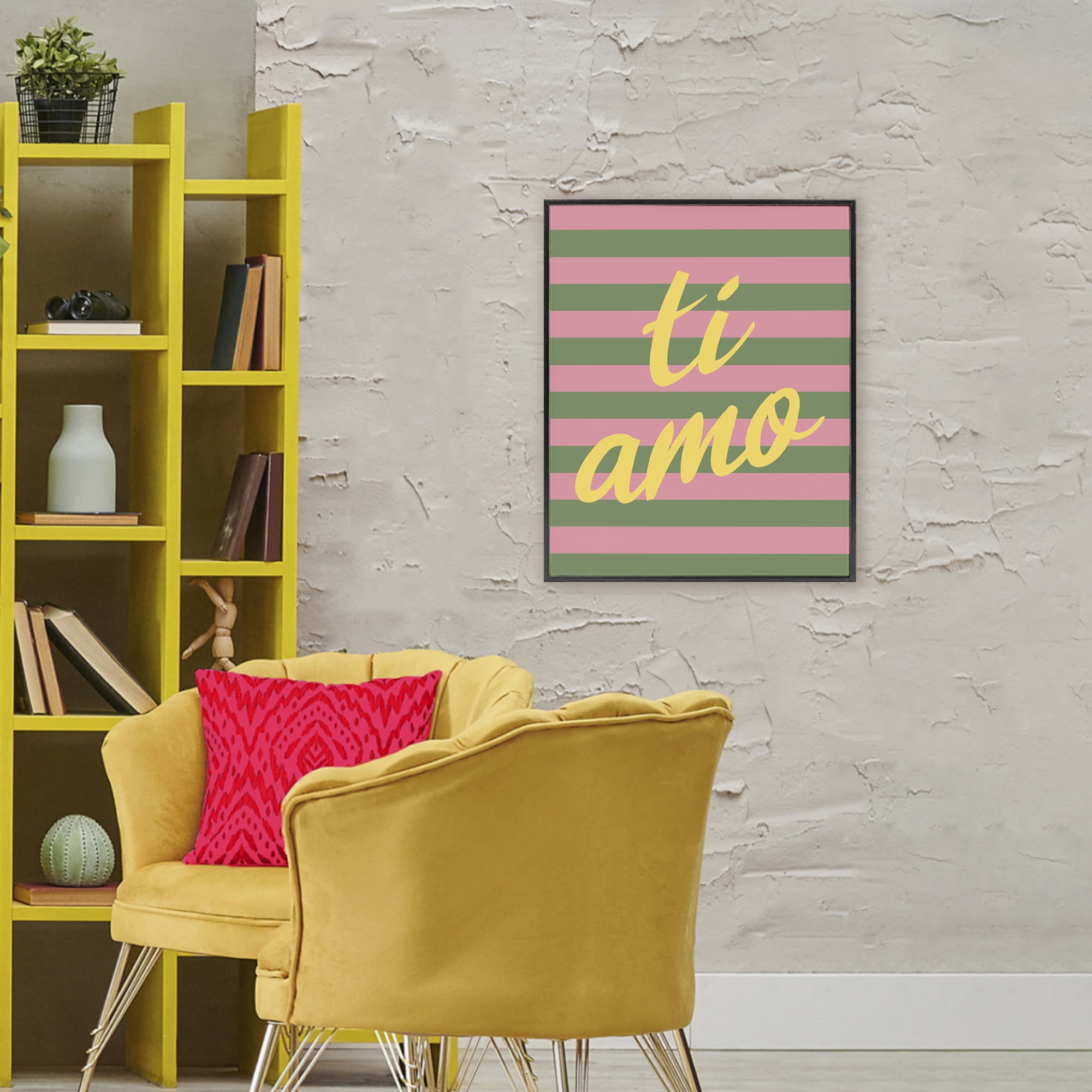 Stupell Industries Ti Amo Pink Green Stripes Black Framed Giclee Art, design by SD Graphics Studio