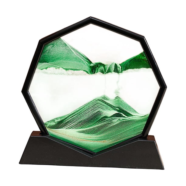 Imagen de arte de arena en movimiento, pintura de arena fluida, paisaje, decoración creativa para el hogar Marco Negro Verde