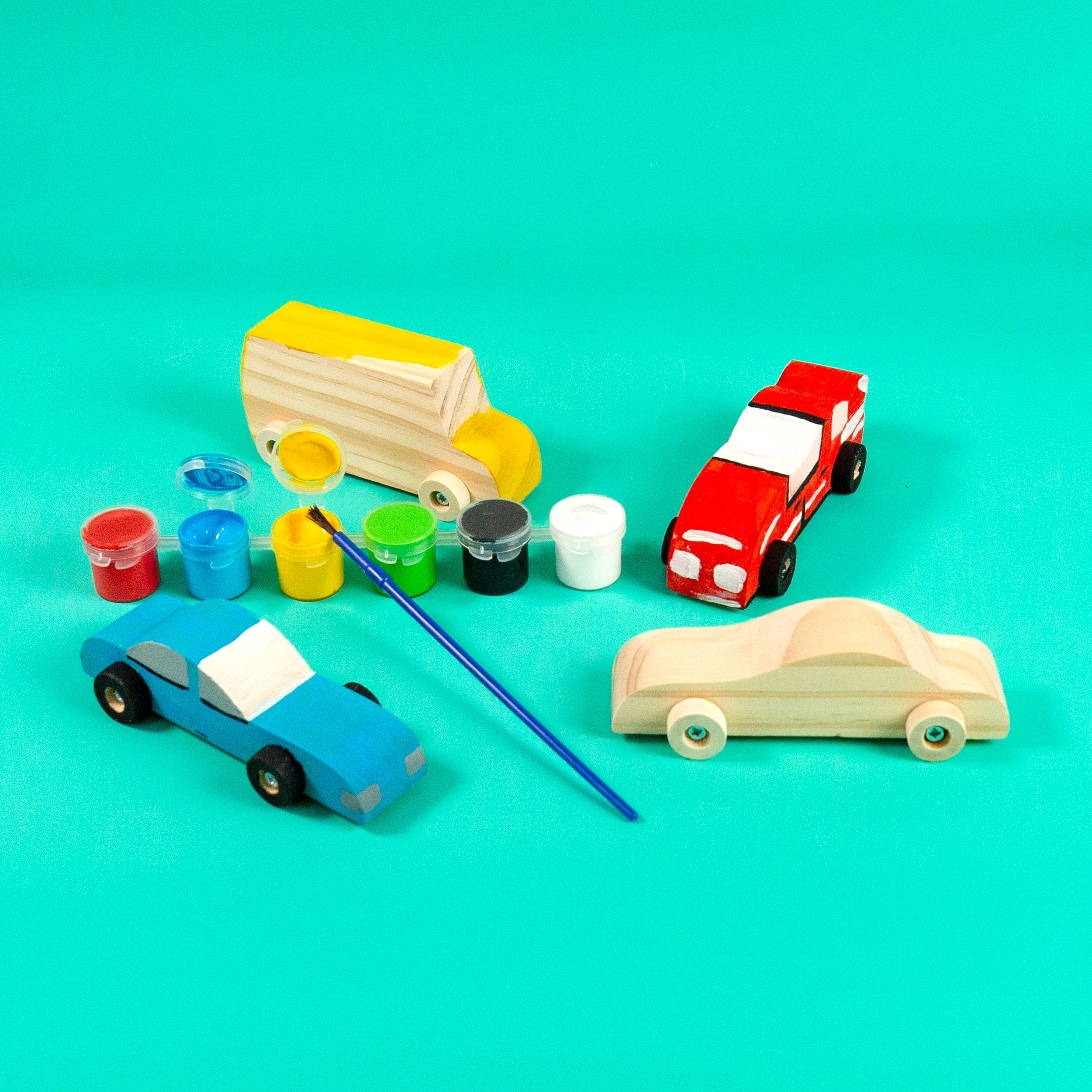 (2 pack) Hello Hobby Multicolor Paint Your Own Wooden Vehicles, Arts & Craft Kits