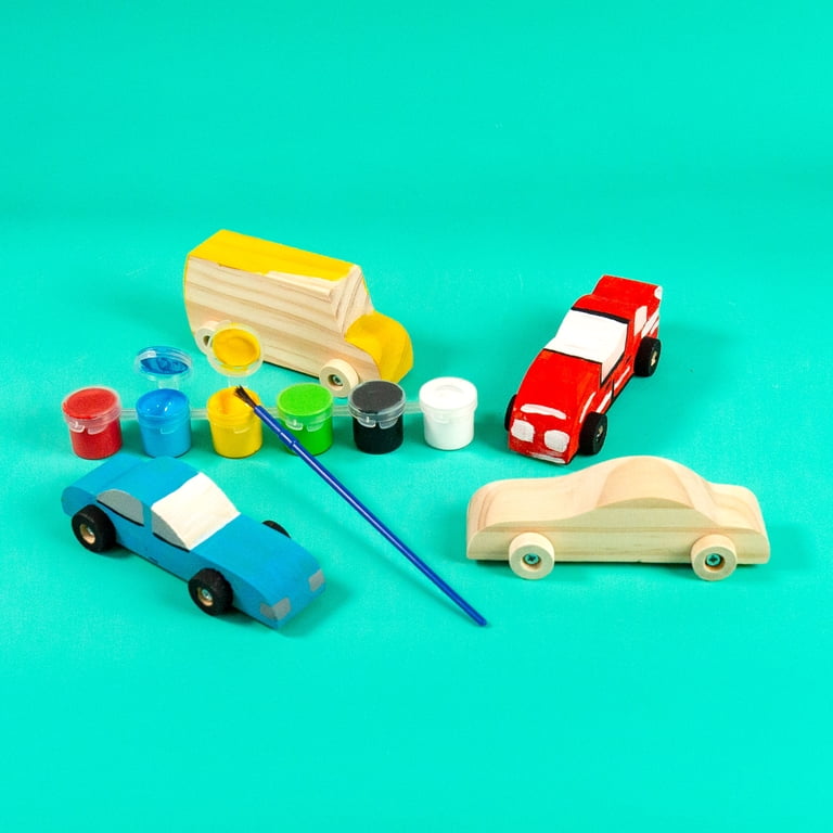 Hello Hobby Paint Your Own Wooden Vehicles Kit with 4 Vehicles, 6