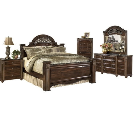 Ashley Furniture Gabriela 5 Pc Bedroom Set E King Poster Bed Ashley Furniture Gabriela 5 Pc Bedroom Set E King Poster Bed Dresser Mirror 1 Nightstand Chest Dark Reddish Brown Com