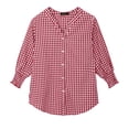 thumbnail image 6 of Fantaslook Plaid Womens Button Down Shirts 3/4 Sleeve V neck Tops with Smocked Cuffs Dressy Cotton Blouses, 6 of 10