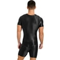thumbnail image 2 of YIZYIF Mens Glossy Front Zipper Bodysuit Jumpsuit Spandex One-Piece Dance Unitard Biketard Black XL, 2 of 5