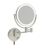 8'' LED Wall Mount Plug-in Two-Sided Makeup Vanity Mirror, Brushed Nickel, 1X/7X Magnification, by Fixsen