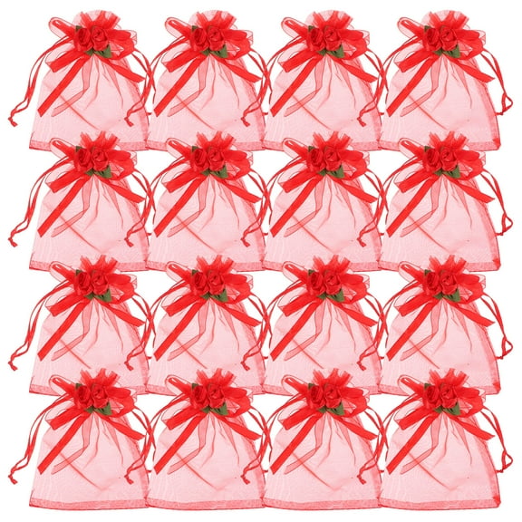 COMPUKAS 24pcs Small Bags for Candy Red Organza Favor Bags for Wedding Decorations
