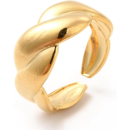 1Pcs Real 18K Gold Plated Twist Rope Open Rings for Women Adjustable Knuckle Rings Stackable Finger Rings for Men Women Personalized Jewelry US Size 7 1/4(17.5mm) Gold DIY