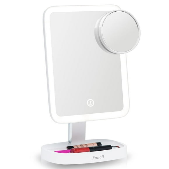 Fancii LED Makeup Vanity Mirror with 3 Light Setting and 15x Magnifying Mirror - Choose Between Soft Warm, Natural Daylight, or Neutral White Lights - Dimmable Countertop Cosmetic Mirror -