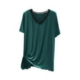 thumbnail image 2 of YHAJDS Womens Built in Bra Tops Solid Color Lace V Neck Short Sleeve Tee Sleepwear, 2 of 3