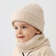 thumbnail image 6 of Boys Winter Hat Winter Knit Hat Scarf Set Striped Knit Hat for Boys Girls Solid Toddler Baby Beanie,Beige, 6 of 6